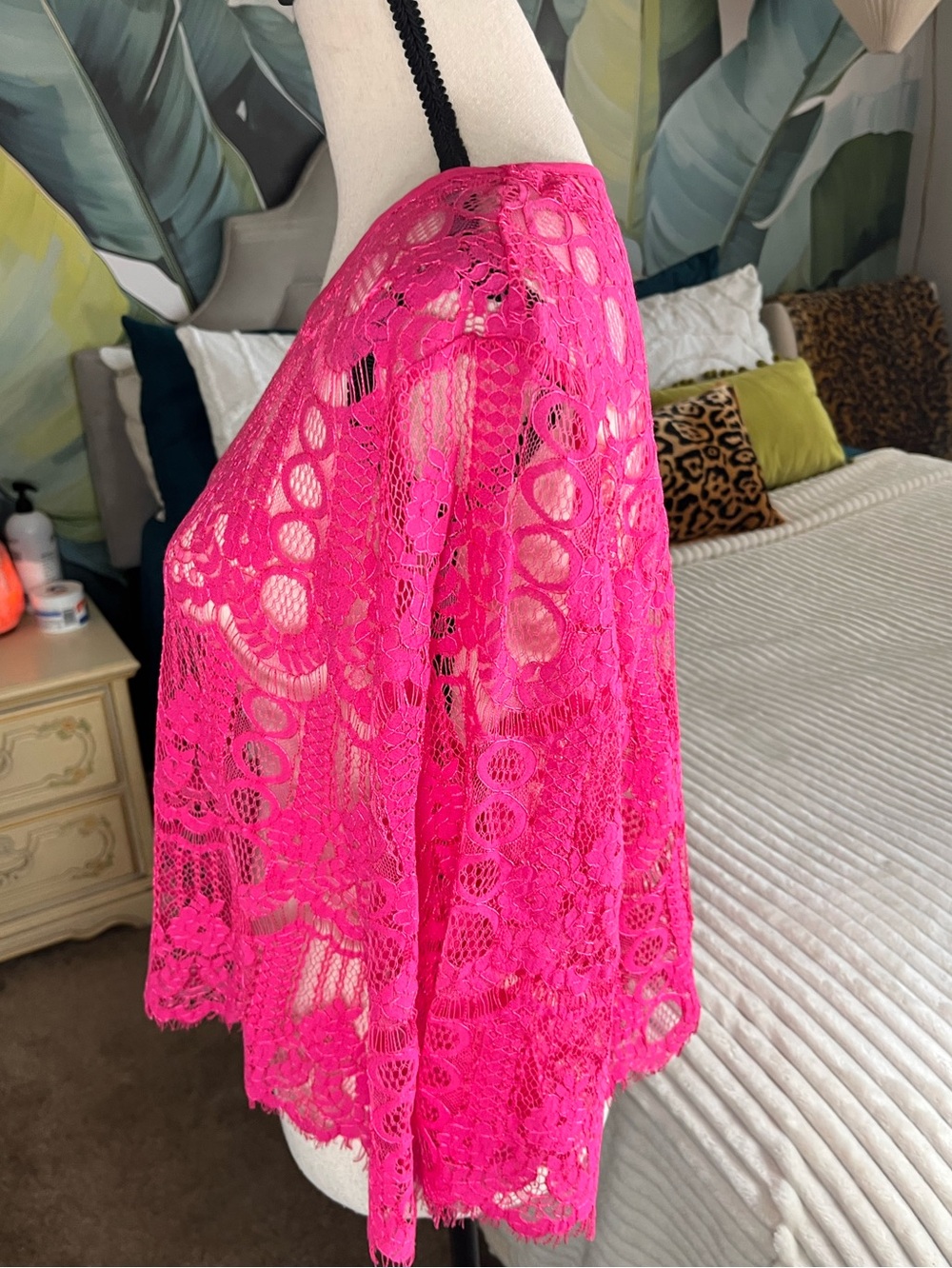 SHIEN Lace Overlay Women’s Crop Top Barbie Pink Size XL - Picture 2 of 11